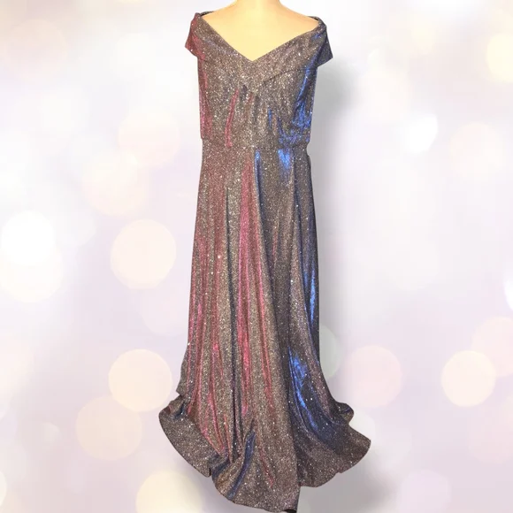 Xscape Metallic Slit Evening Dress - Picture 2 of 8